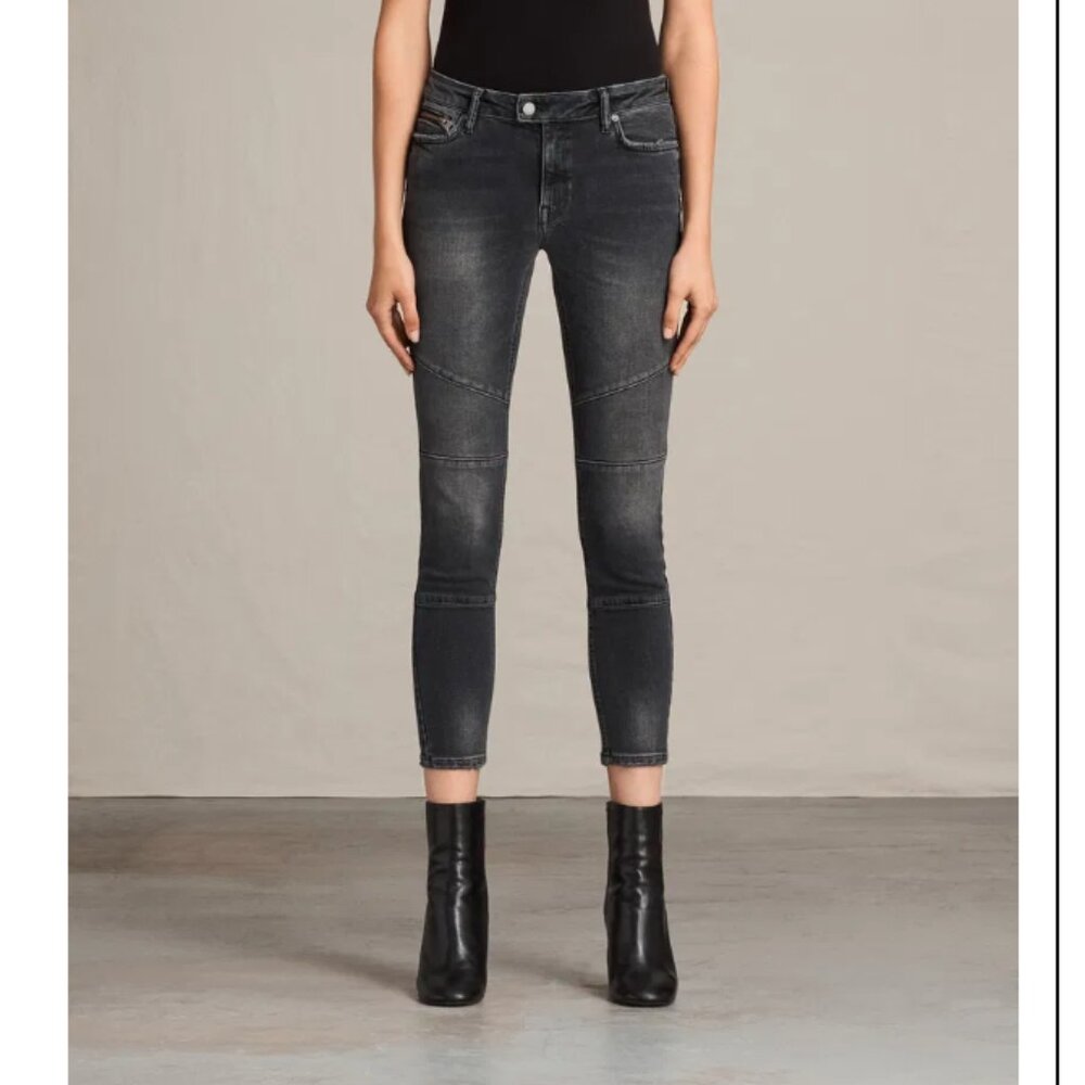 AllSaints Womens Jeans Biker Cropped Black 29 FO